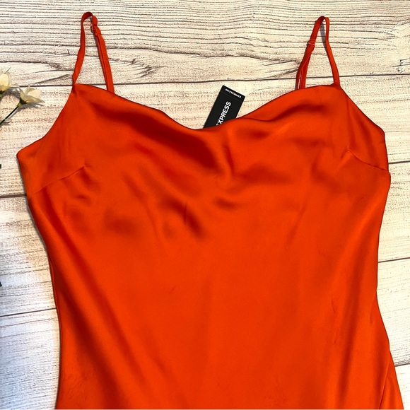 EXPRESS Satin Cowl Neck Asymmetrical Hem Maxi Slip Dress - Picture 2 of 16